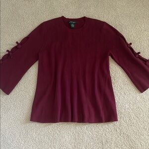 Faith & Zoe Burgundy Crew Neck Sweater with Ribbed Detailing